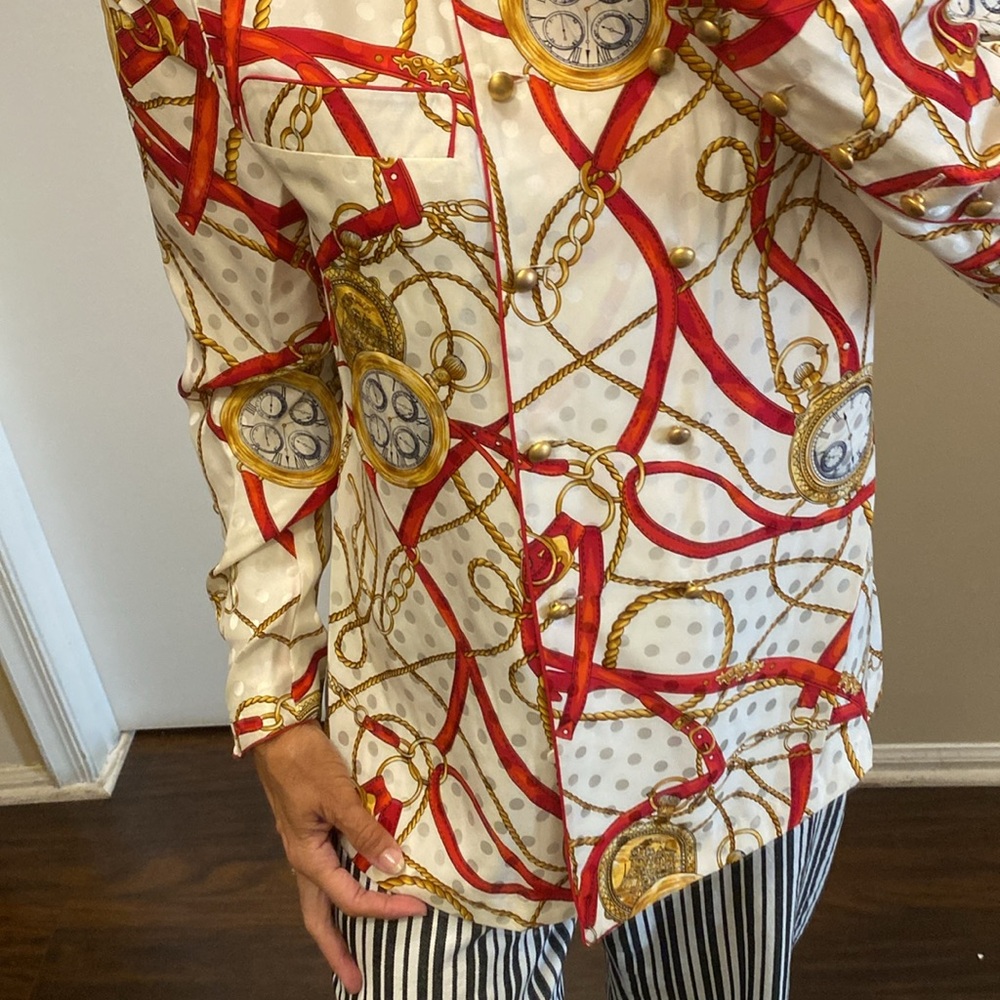 Francesca of Damon Vintage 80s Swiss Dots Equestrian Silk Print top - Picture 6 of 12